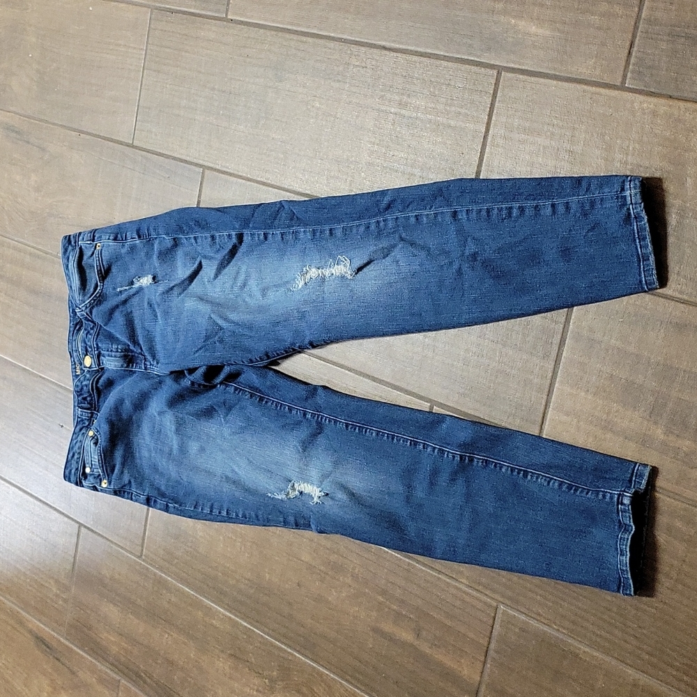 MICHAEL KORS Stretch Medium Relaxed wash distressed denim blue jeans sz 12 EUC…